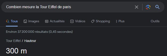 Google peut proposer des réponses sans site web pour certaines questions.