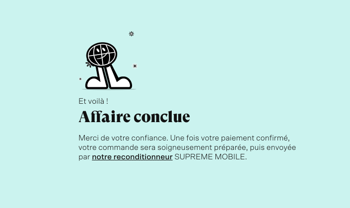page de confirmation "affaire conclue"