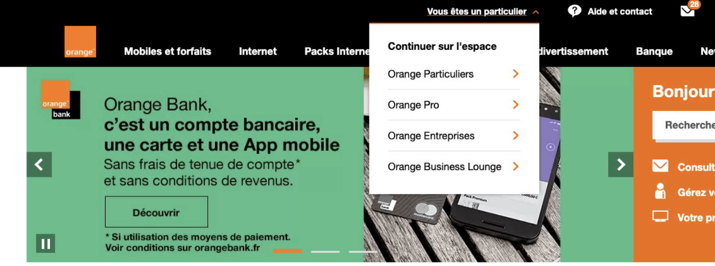 Homepage de Orange
