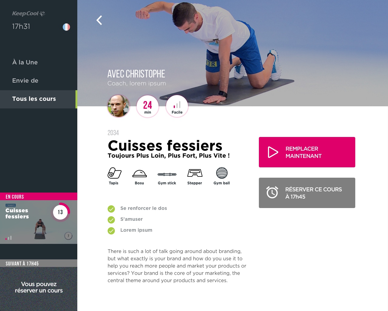 Prototype de l'interface de la page "Exercices"