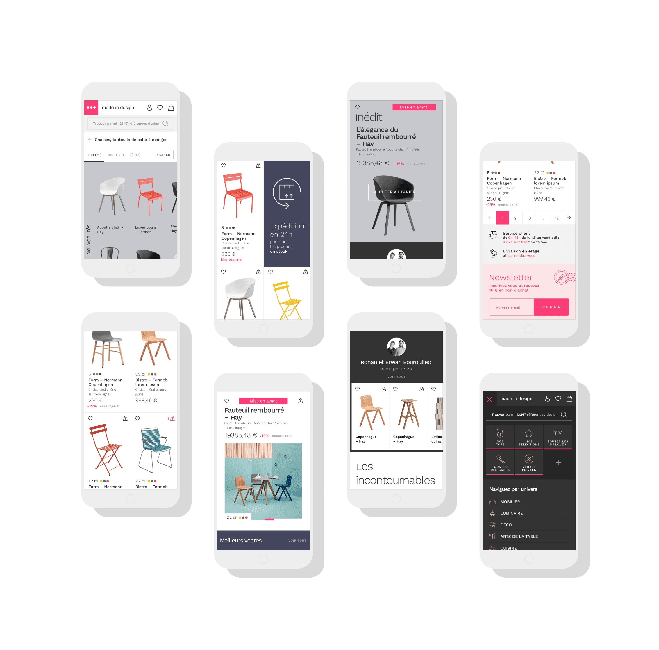 Les différentes pages version mobile de made in design