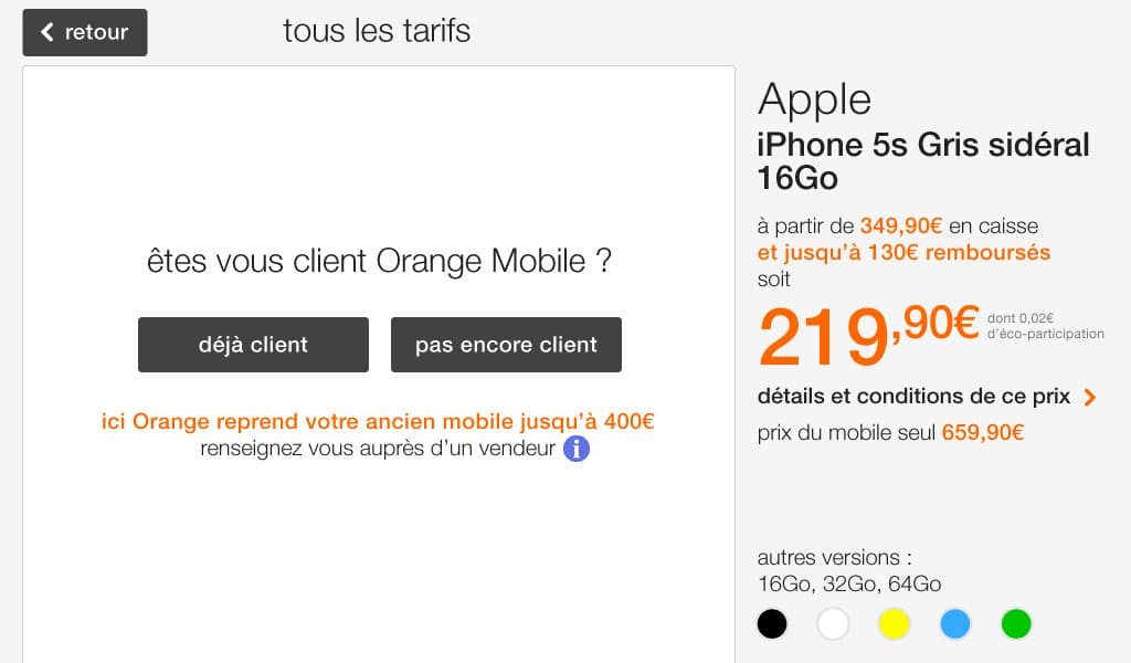 Page d'arrivé des clients ou nouvel utilisateur orange